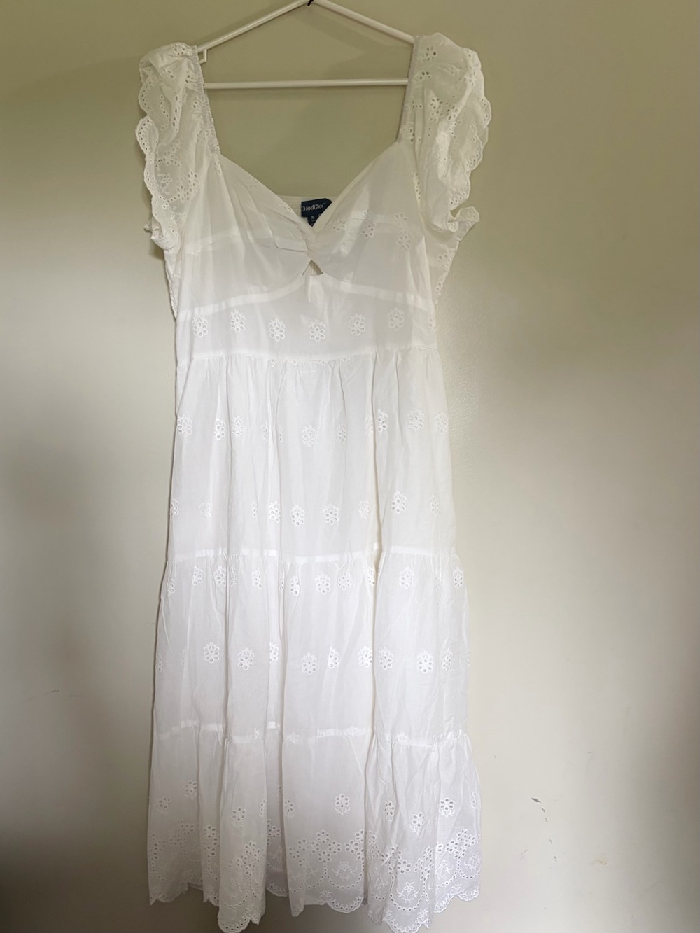 ModCloth Sweetheart Soirée Twist Front Midi Dress White Eyelet XL Cottagecore